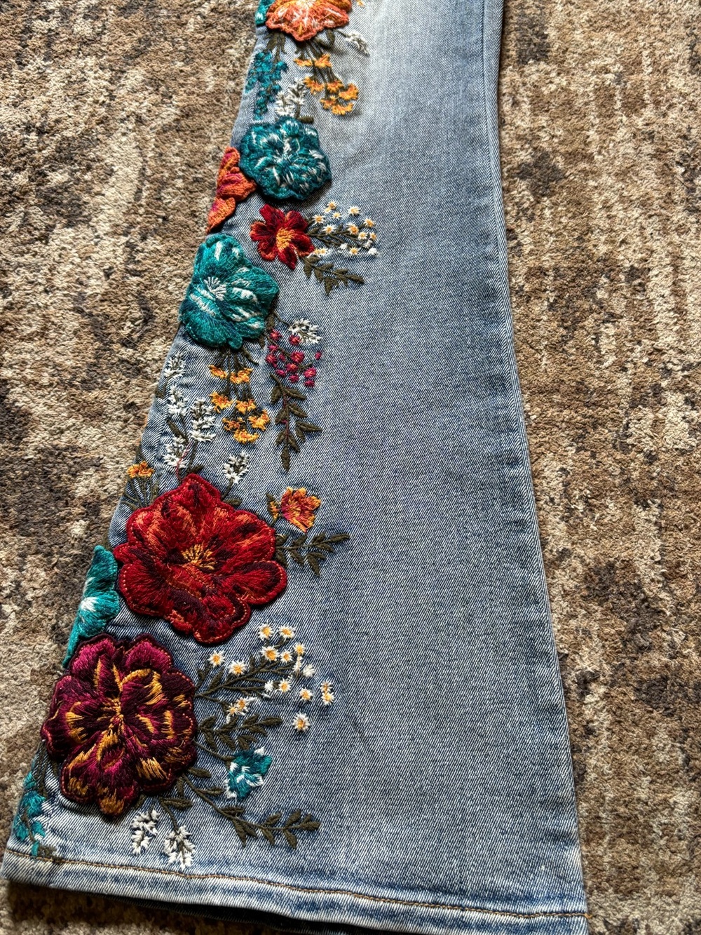 Driftwood X Free People Farrah 24x34 Embroidered Floral Flare Denim Pants - Picture 6 of 11